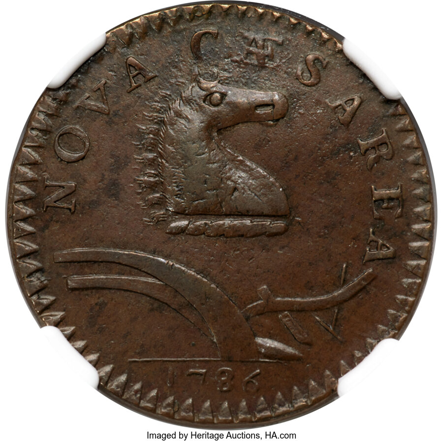 image for: 1786 New Jersey Copper, Curved Plow Beam, M. 24-P, W-4965, R.2, AU50 NGC....