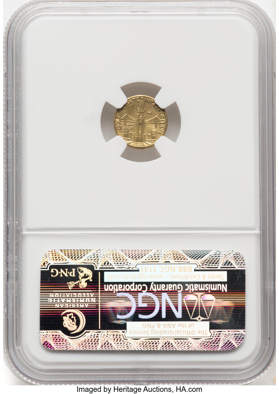 image for: 1939 Golden Gate Exposition, Charbneau Dollar, No Legends, Gilt Copper, HK-490, SH 23-5 J10 GPC, R.6, MS64 NGC. Census: 3 in...