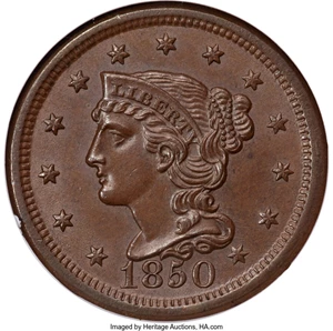 image for: 1850 1C N-19, N-16, R.2, MS67 Brown NGC....