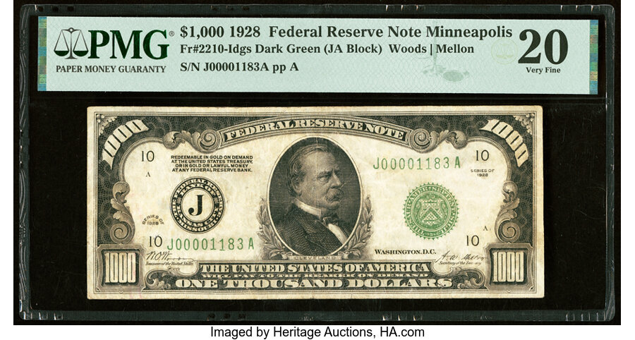 Fr. 2210-I $1,000 1928 Federal Reserve Note. PMG Very Fine 20....