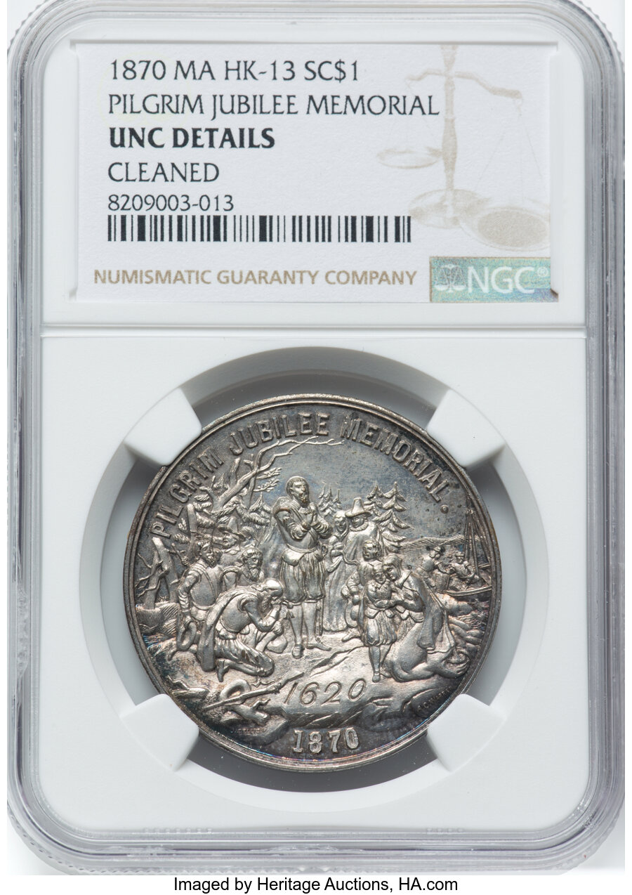 1870 Pilgrim Jubilee Memorial, Silver-Plated, HK-13, R.5 -- Cleaned -- NGC Details. Unc. ...