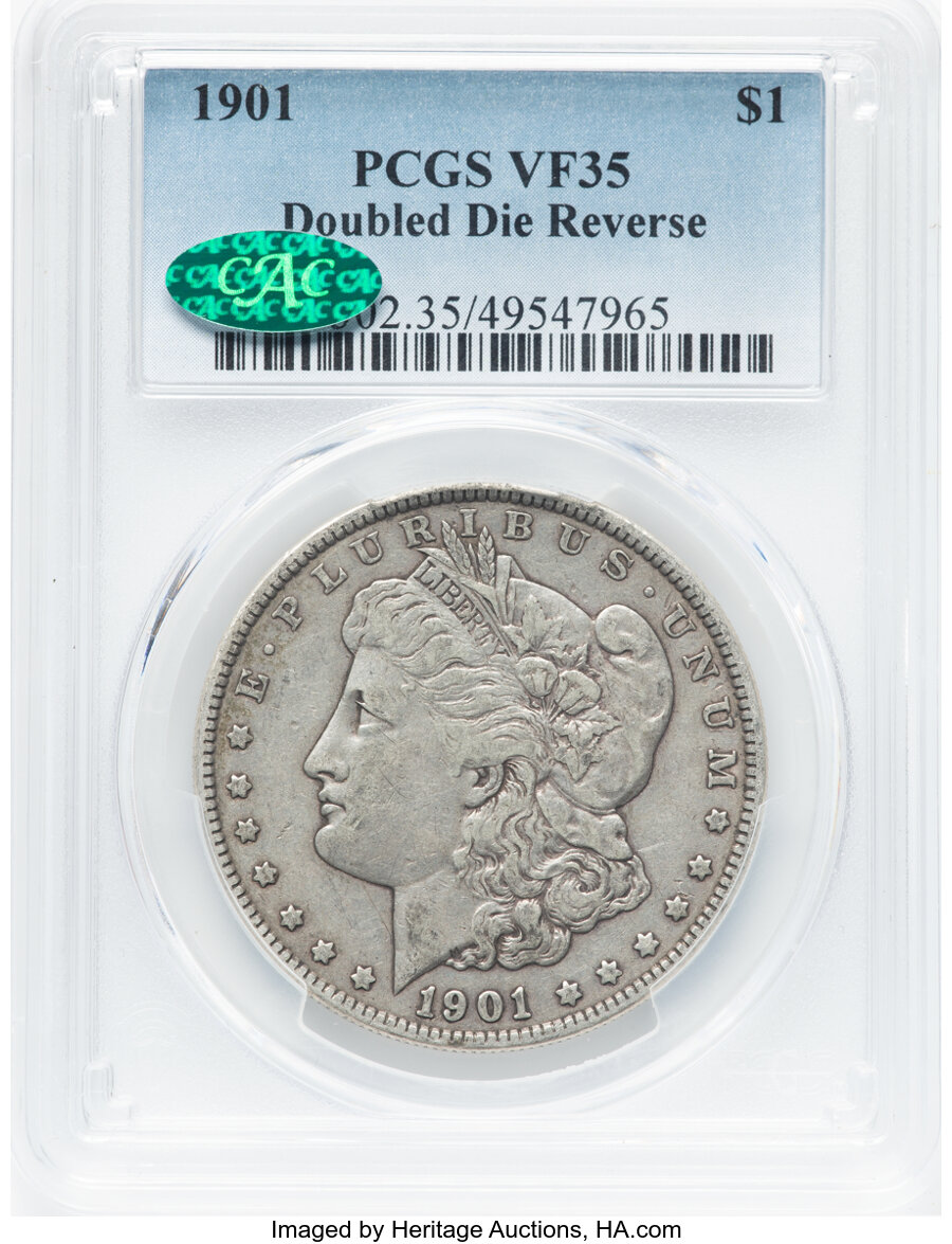 1901 $1 Doubled Die Reverse VF35 PCGS. CAC. CAC Population: (9/28)....
