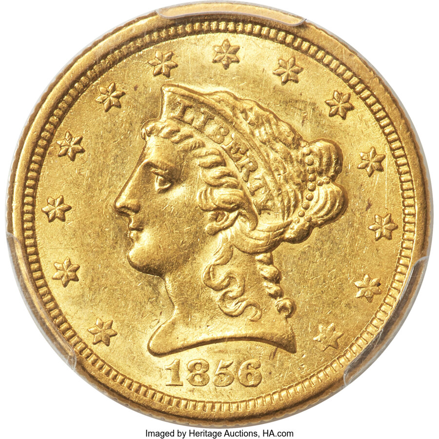 1856-O $2 1/2 AU58 PCGS. CAC. Variety 1....