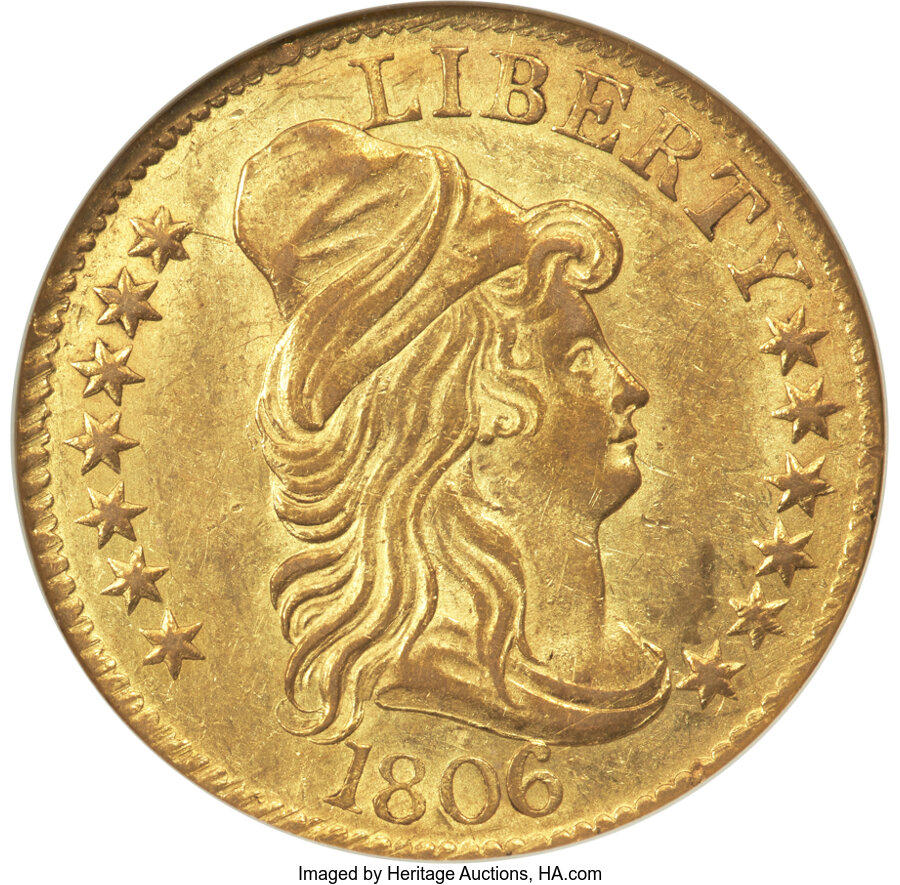 1806 $5  Knob 6, 7x6 Stars, BD-6 AU53 CAC thumbnail 22