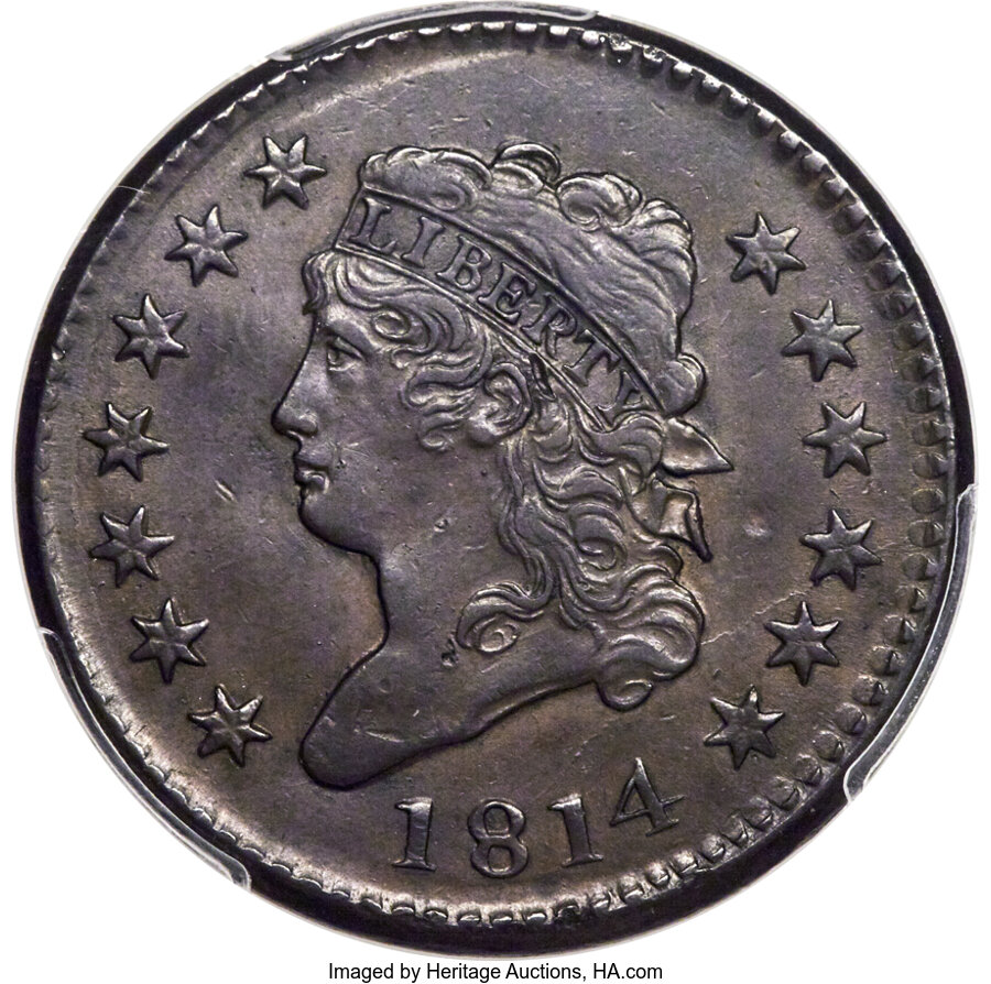 1814 1C Plain 4, S-295, B-2, R.1 -- Double Struck Reverse -- AU53 PCGS. CAC....