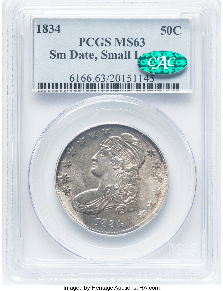 1834 50C Small Date, Small Letters, O-114, R.1, MS63 PCGS. CAC. CAC Population: (0/0). ...