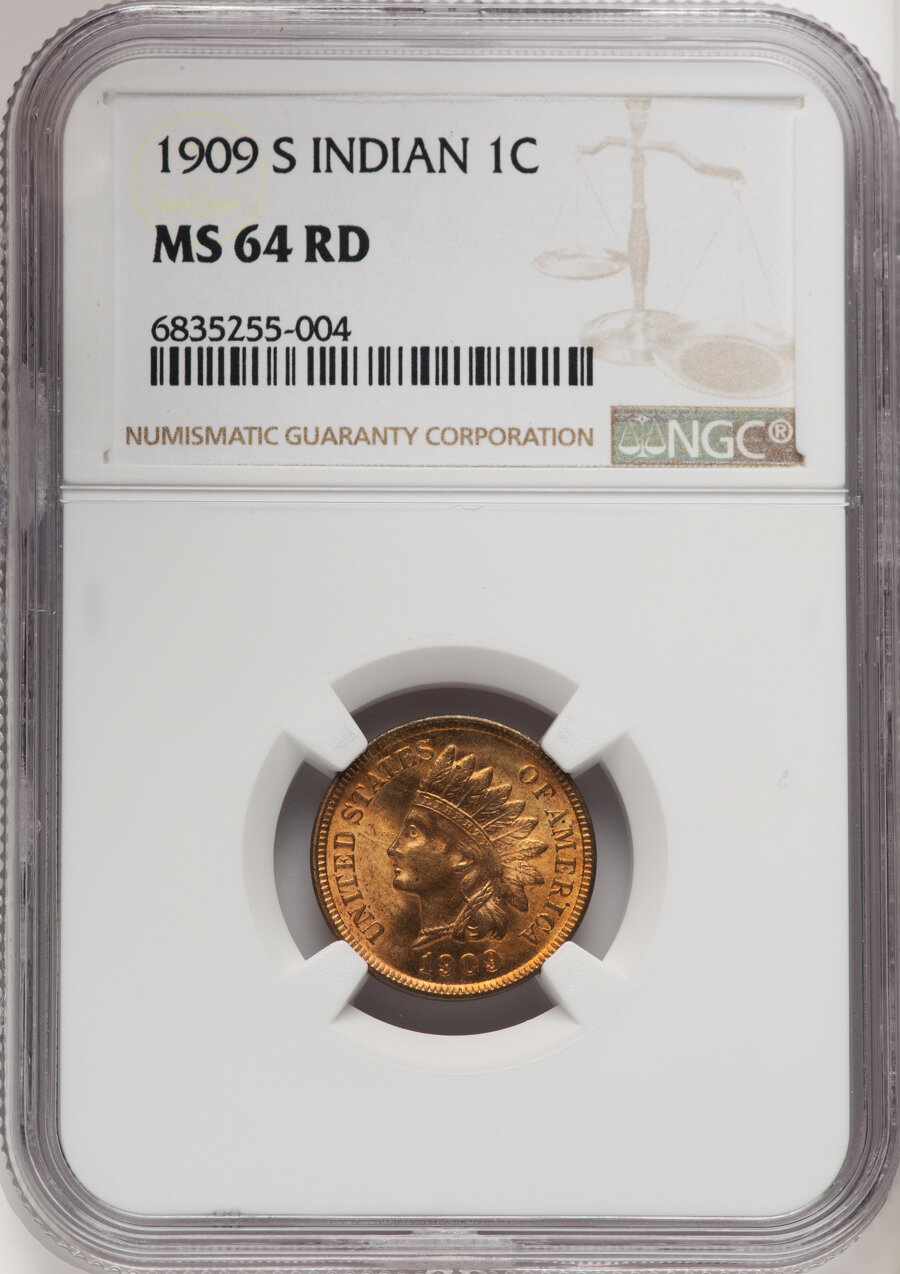 1909-S 1C MS64 Red NGC. Mintage 309,000. ...