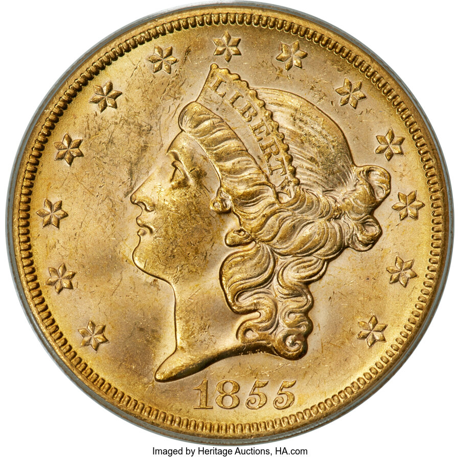 1855-S $20 Faint S MS