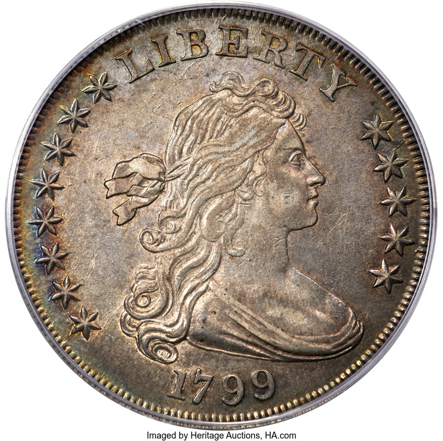 1799 $1 8x5 Stars, B-23, BB-159, R.4, AU55 PCGS. CAC....