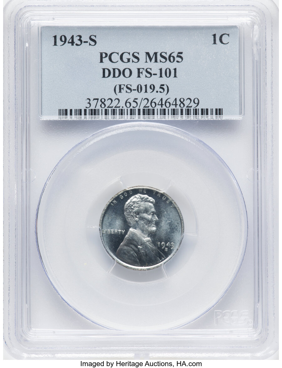 1943/2-S 1C Doubled Die Obverse, FS-101, MS65 PCGS. (FS-019.5). PCGS Population: (40/57). NGC Census: (3/10). CDN: $1,450 W...