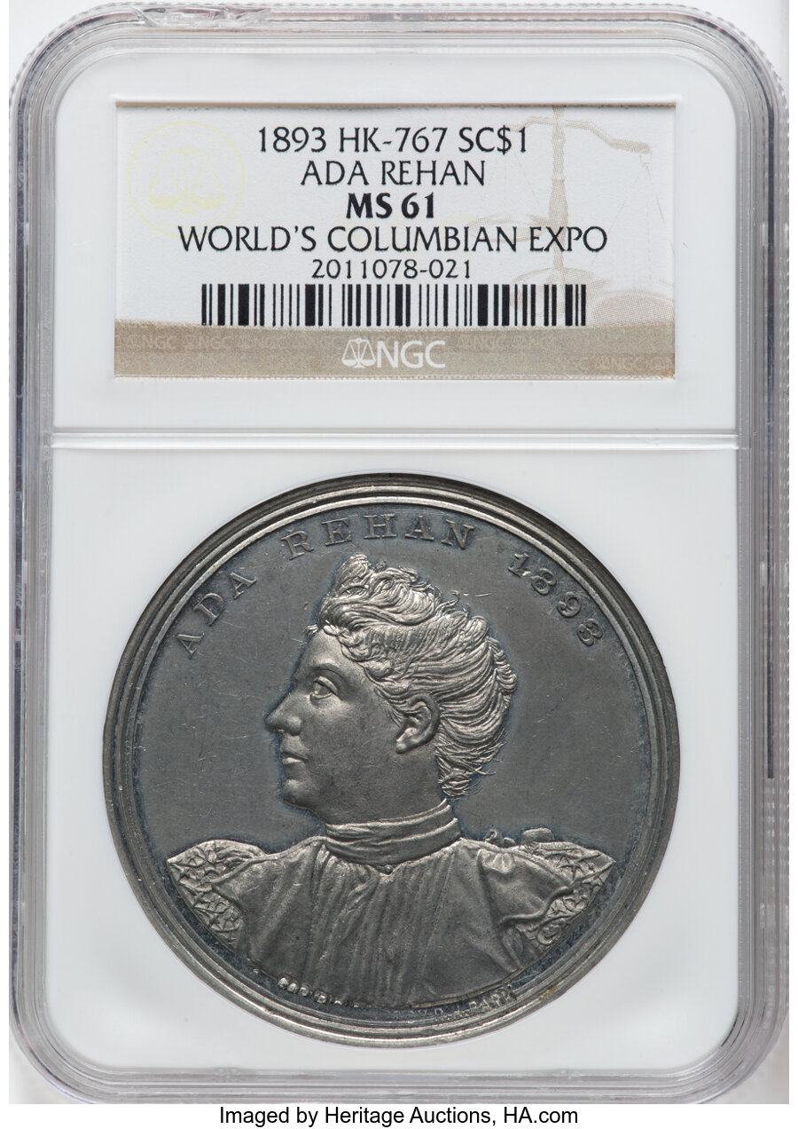 1893 World's Columbian Exposition, Ada Rehan, Aluminum, HK-767, R.6, MS61 NGC. Census: 9 in 61, 4 finer (6/24)....