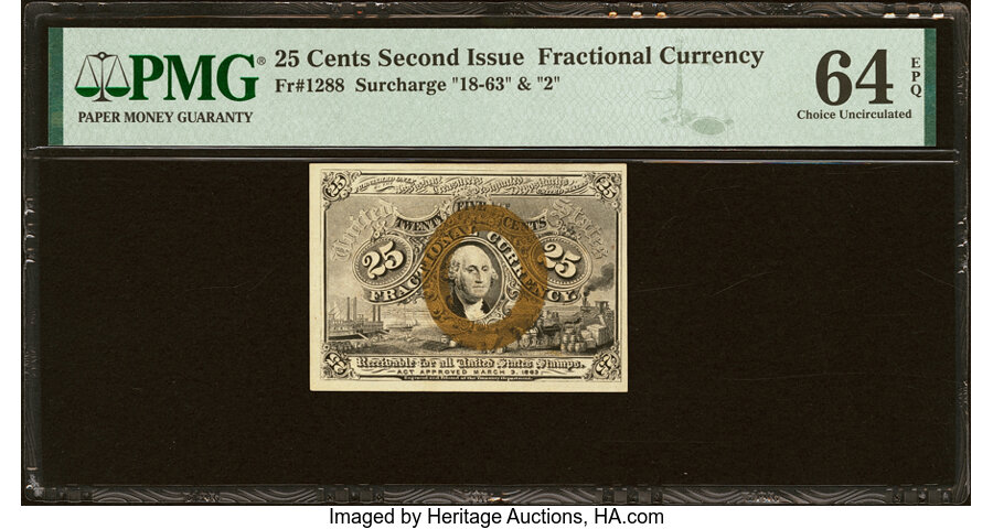  25c Head of George Washington in Bronze Oval Frame (Fr. 1288) thumbnail 15