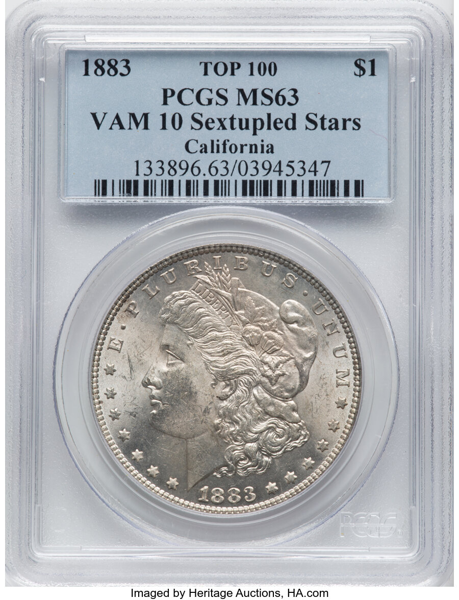 1883 $1 Sextupled Stars, VAM-10, MS63 PCGS. A Top 100 Variety. California. PCGS Population: (13/4)....