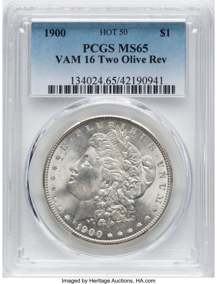 1900 $1 Two Olive Reverse, VAM-16A, MS65 PCGS. A Hot 50 Variety. PCGS Population: (8/3)....