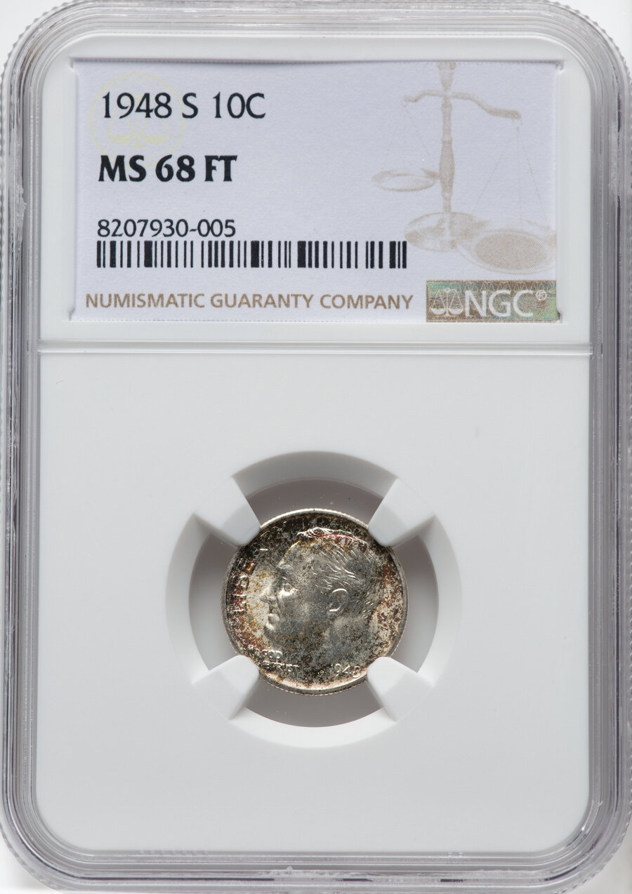 1948-S 10C MS68 Full Bands NGC. NGC Census: (15/0). Mintage 35,520,000. ...