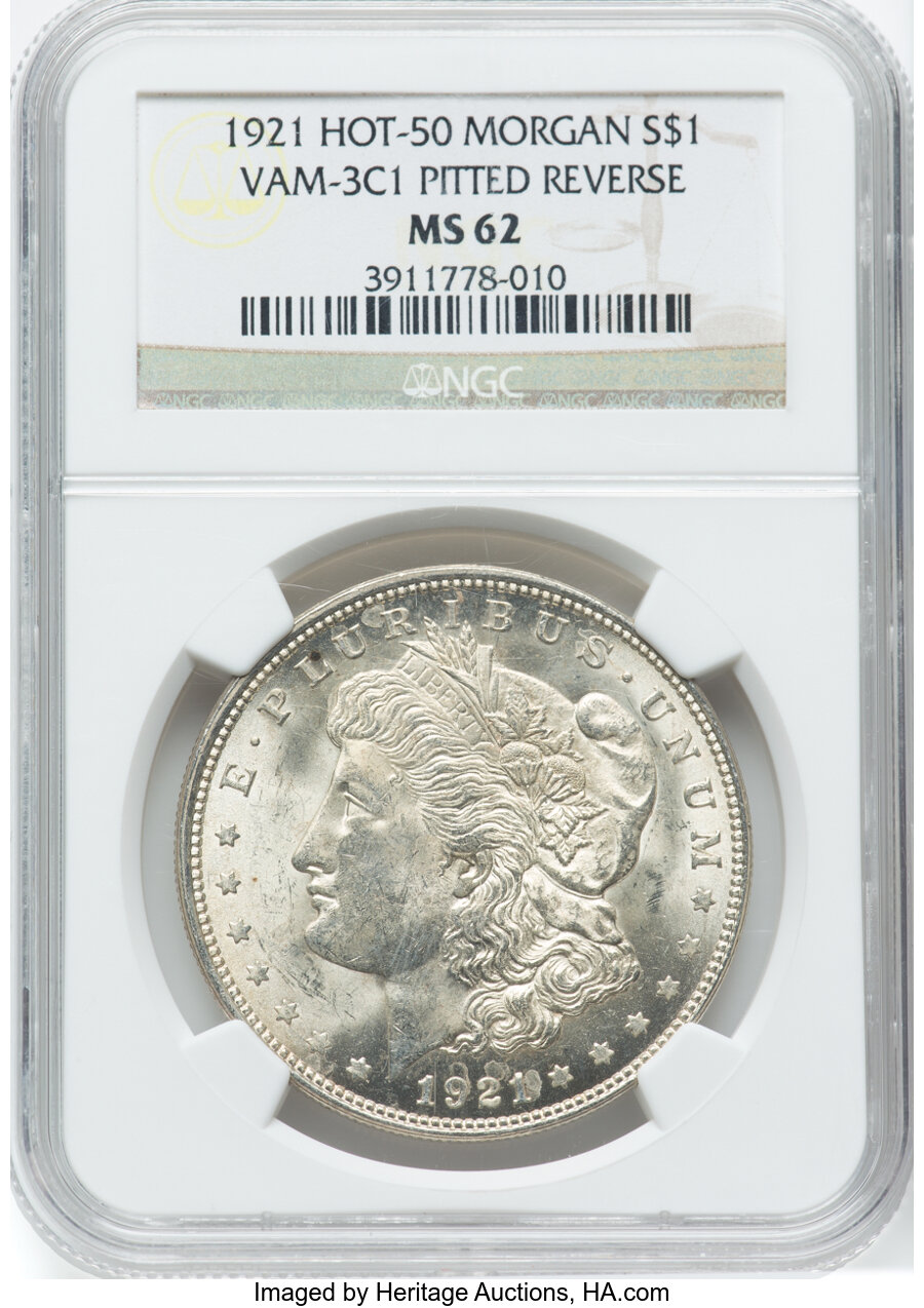 1921 $1 VAM-3C1, Pitted Reverse MS62 NGC. A Hot 50 Variety. NGC Census: (0/0)....