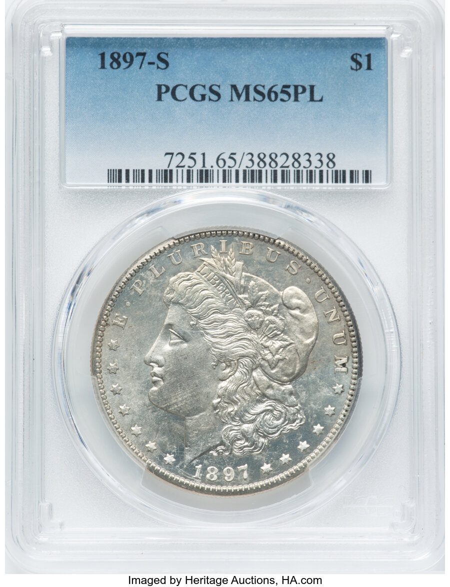1897-S $1 MS65 Prooflike PCGS. Mintage 5,825,000. ...
