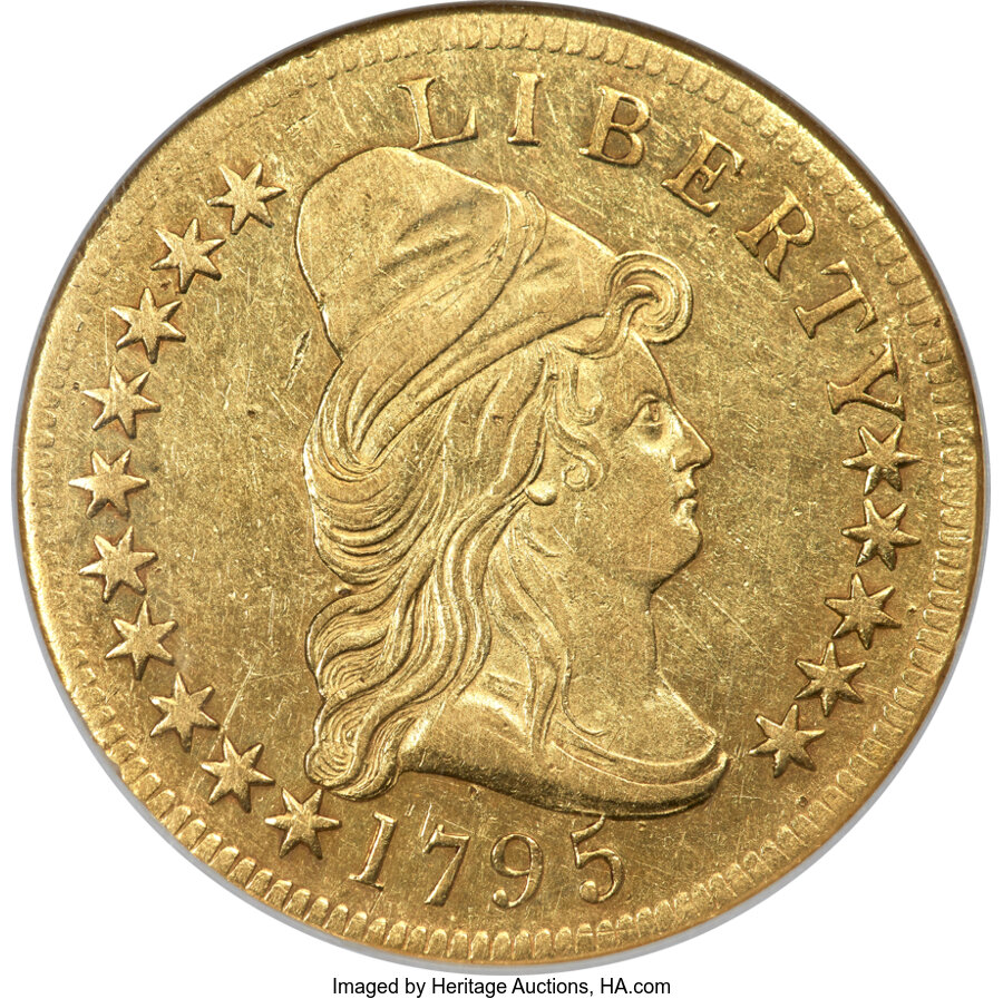 1795 $10 13 Leaves, BD-1, High R.3, AU58 NGC....