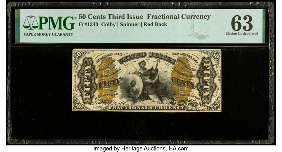 Fr. 1343 50Â¢ Third Issue Justice PMG Choice Uncirculated 63....