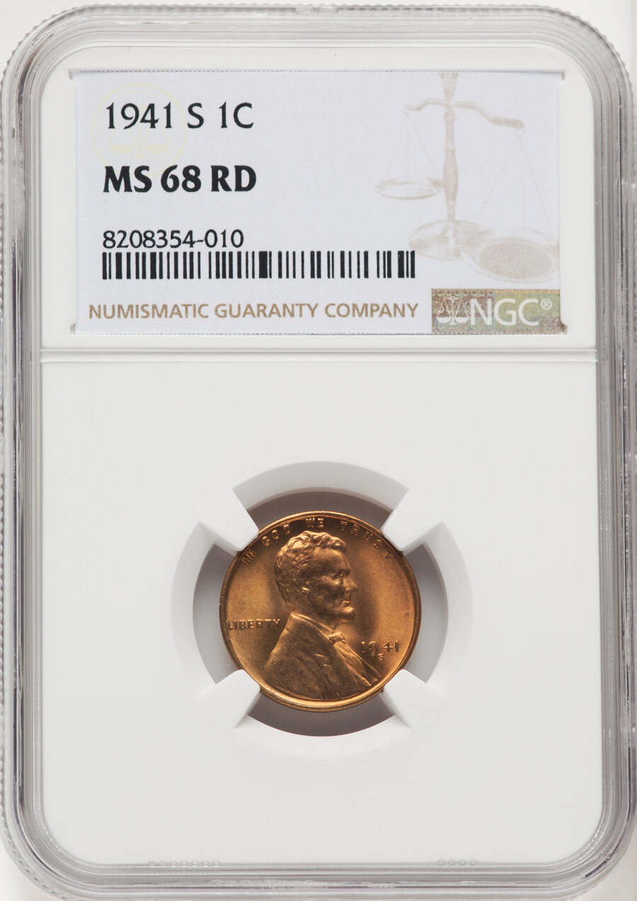 1941-S 1C MS68 Red NGC. NGC Census: (6/0). Mintage 92,360,000. ...