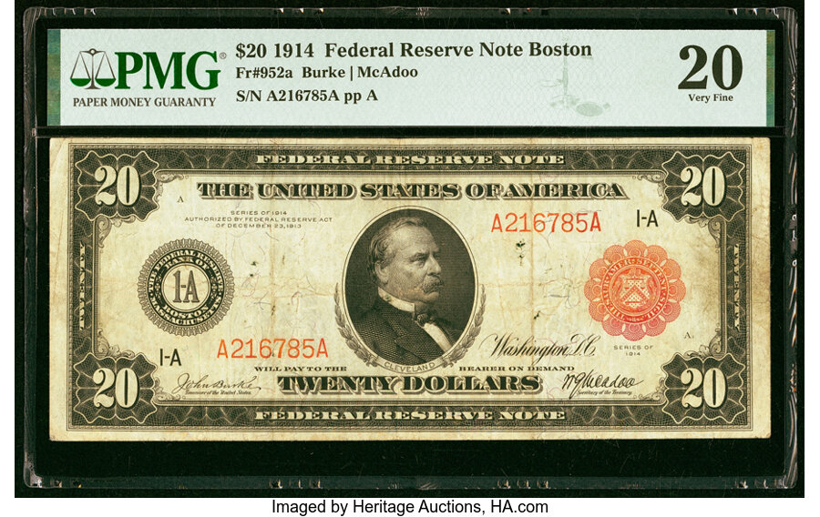 1914 $20 Red Seal, Boston (Fr. 952A)