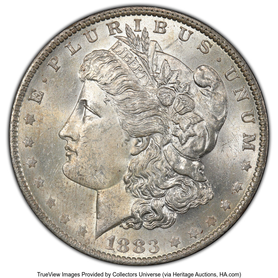 1883-O $1 Partial E on Reverse, VAM-22A, MS63 PCGS. A Hot 50 Variety. PCGS Population: (23/12 and 0/0+)....