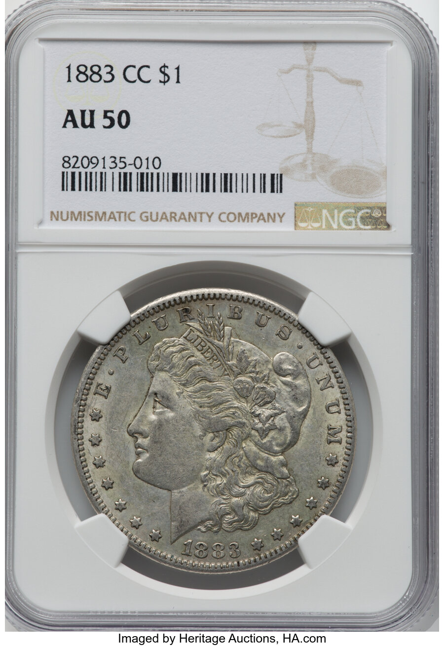 1883-CC $1 AU50 NGC. NGC Census: (9/26754). Mintage 1,204,000. ...