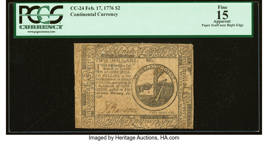 Continental Currency February 17, 1776 $2 PCGS Apparent Fine 15....