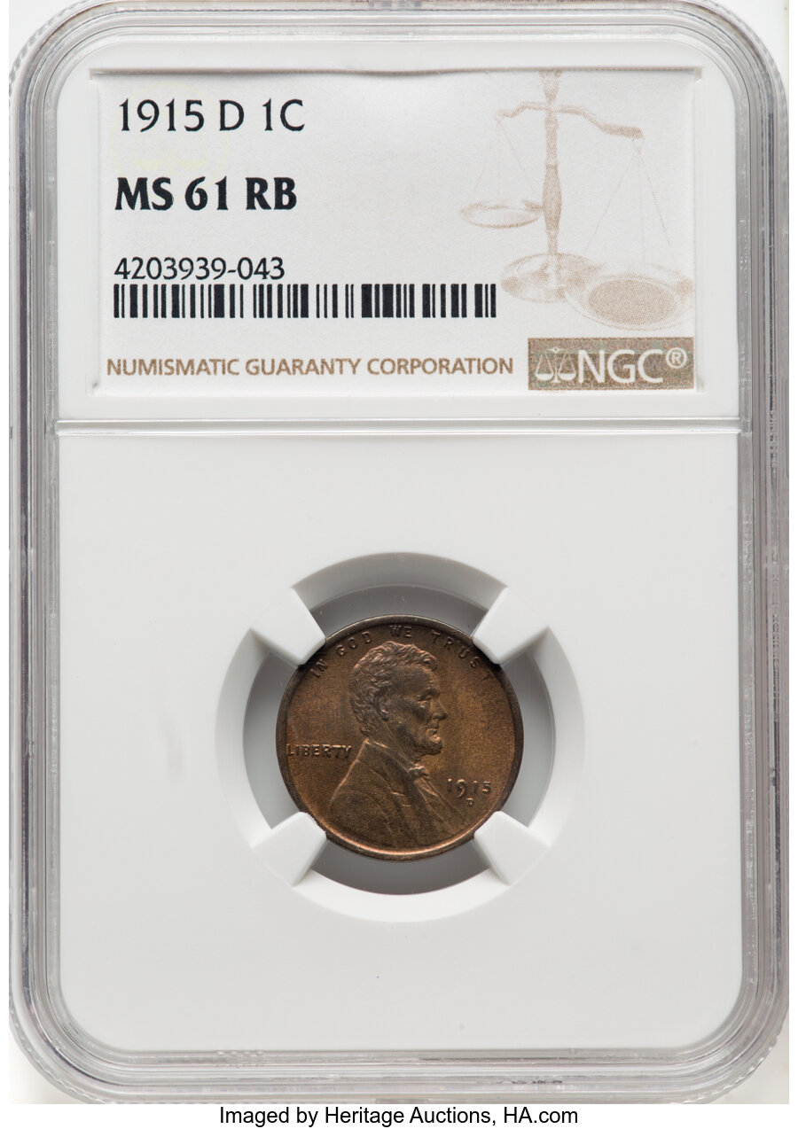 1915-D 1C MS61 Red and Brown NGC. NGC Census: (2/367). Mintage 22,050,000. ...