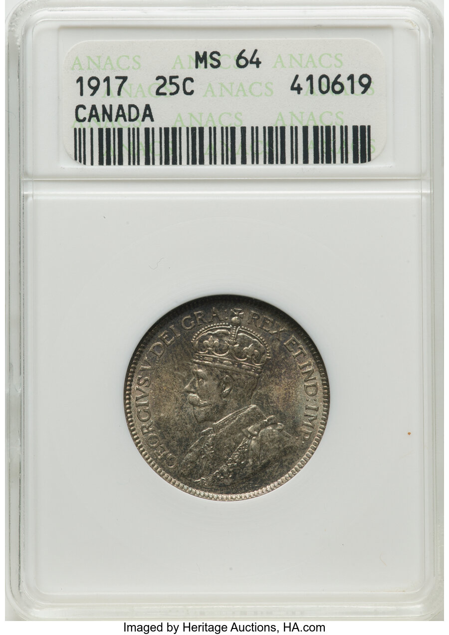 Canada: George V 25 Cents 1917 MS64 ANACS,...