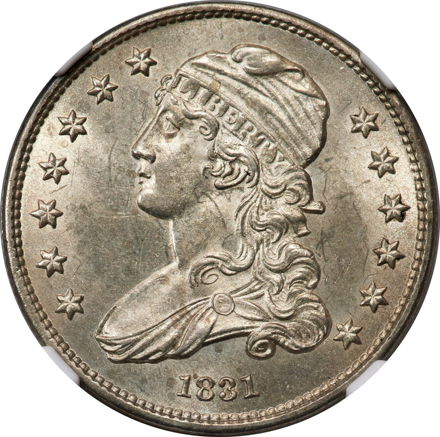 1831 25C Small Letters, B-4, R.1, MS64 NGC. ...