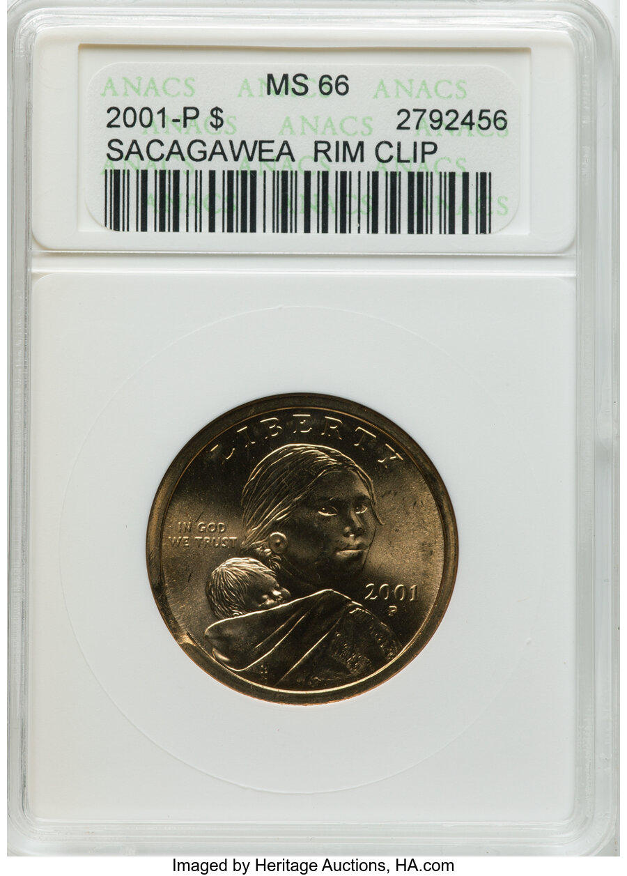 2001-P $1 Sacagawea Dollar -- Rim Clip -- MS66 ANACS....