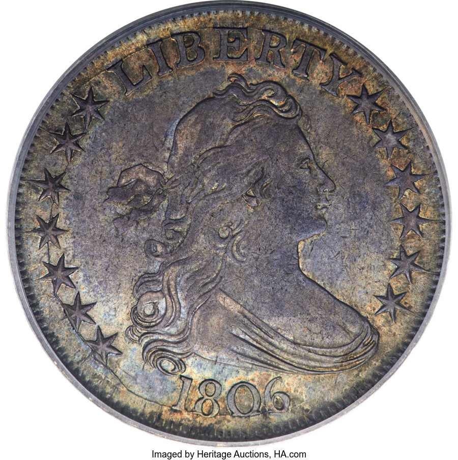 1806 50C Pointed 6, Stem, O-116, T-20, R.3, AU55 PCGS....