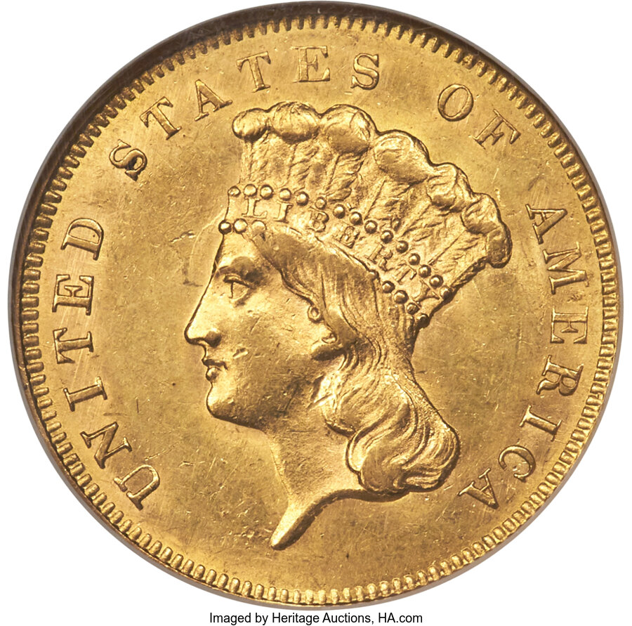 1857 $3 MS62 CAC thumbnail 3