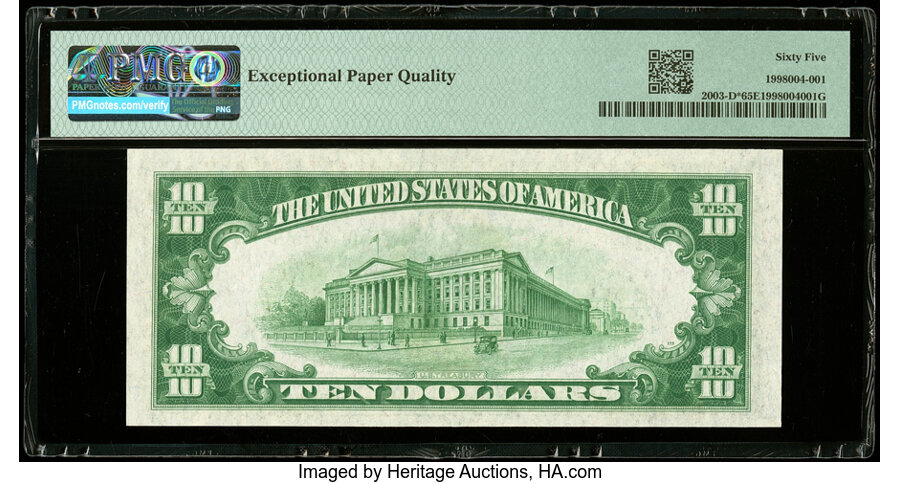 image for: Fr. 2003-D* $10 1928C Light Green Seal Federal Reserve Star Note. PMG Gem Uncirculated 65 EPQ....