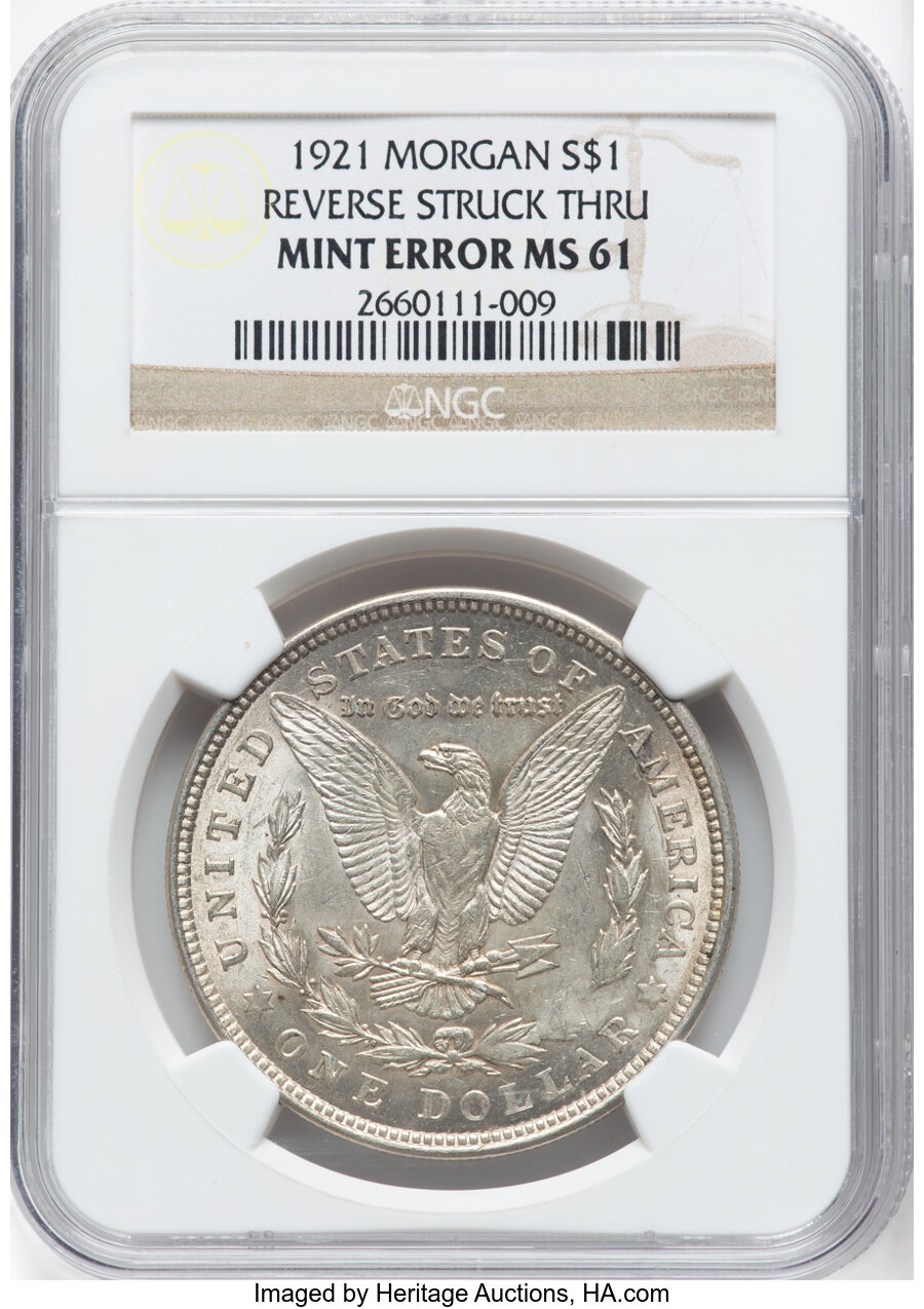 1921 $1 Morgan Dollar -- Reverse Struck thru -- MS61 NGC....