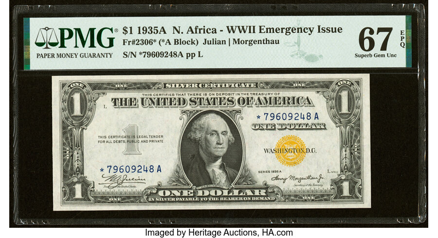 Fr. 2306* $1 1935A North Africa Silver Certificate. PMG Superb Gem Unc 67 EPQ....