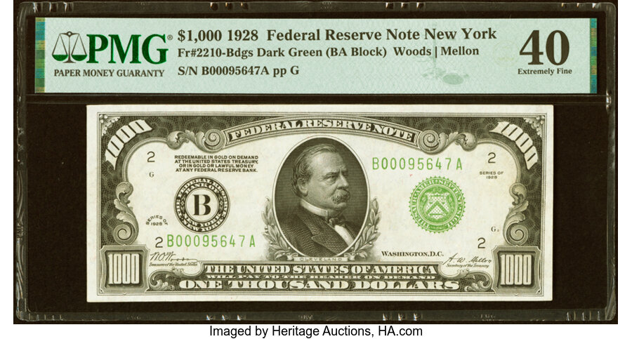 Fr. 2210-B $1,000 1928 Federal Reserve Note. PMG Extremely Fine 40....