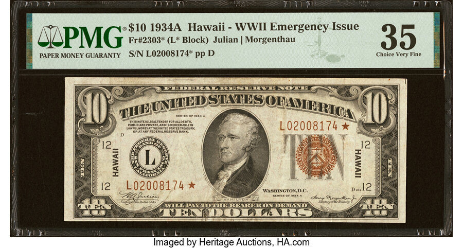 Fr. 2303* $10 1934A Hawaii Federal Reserve Star Note. PMG Choice Very Fine 35....