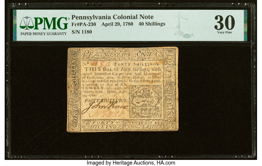 image for: Pennsylvania April 29, 1780 40s PMG Very Fine 30....