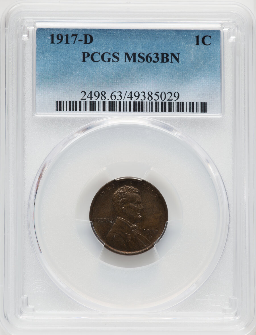 1917-D 1C MS63 Brown PCGS. Mintage 55,120,000. ...