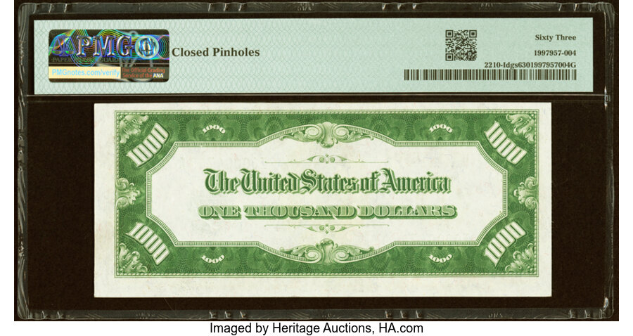 Fr. 2210-I $1,000 1928 Dark Green Seal Federal Reserve Note. PMG Choice Uncirculated 63....