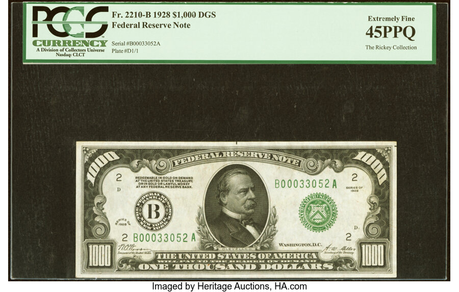 Fr. 2210-B $1,000 1928 Federal Reserve Note. PCGS Extremely Fine 45PPQ....