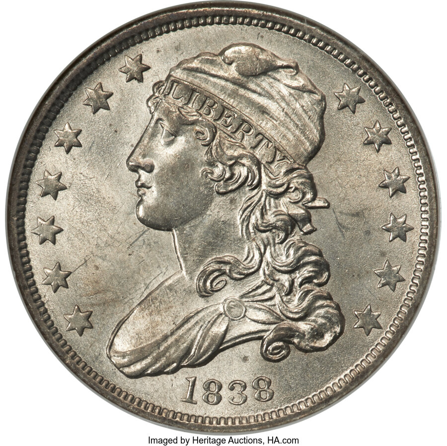 1838 25c Capped Bust, B-1 AG3 CAC thumbnail 24
