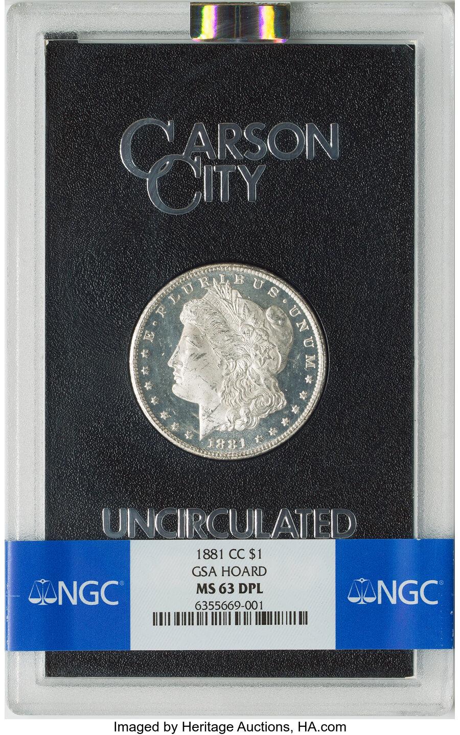 1881-CC $1 GSA MS63 Deep Prooflike NGC. Box and COA Included. PCGS Population: 12 in 31, 31 finer (8/24). NGC Census: 12 i...