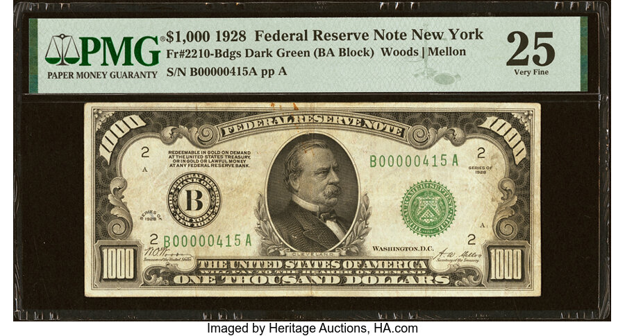 Fr. 2210-B $1,000 1928 Federal Reserve Note. PMG Very Fine 25....