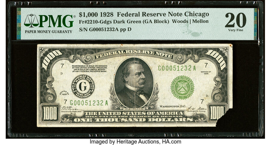Fr. 2210-G $1,000 1928 Federal Reserve Note. PMG Very Fine 20....