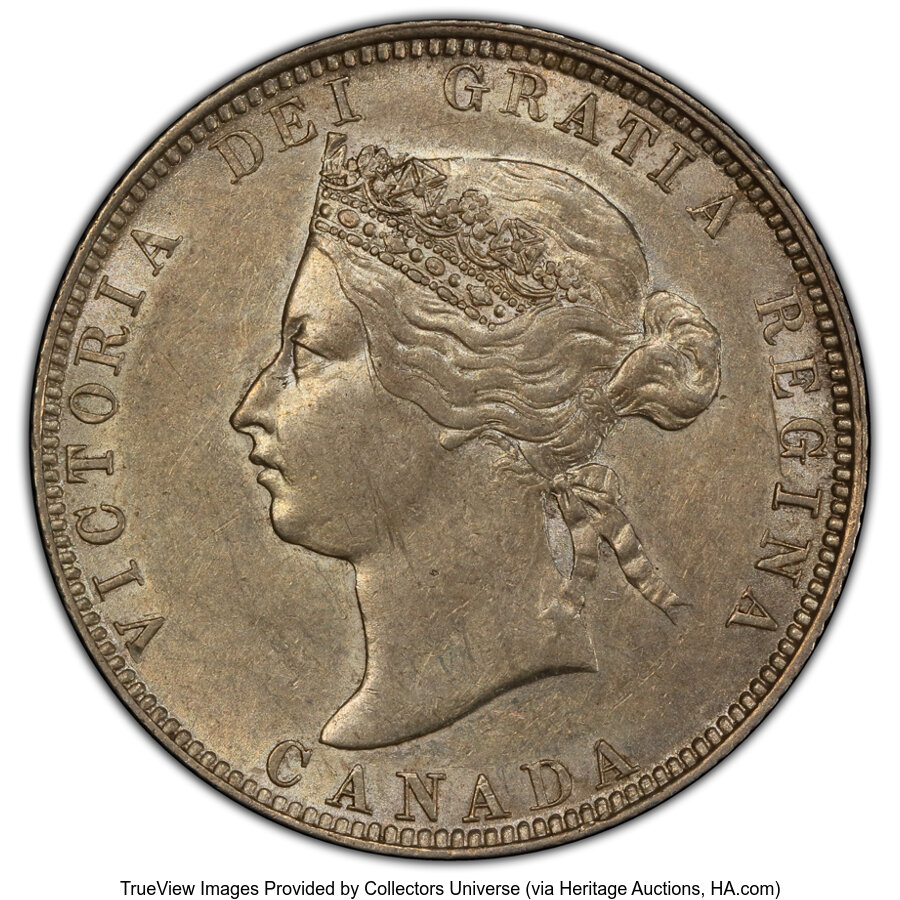 Canada: Victoria 25 Cents 1874-H AU53 PCGS,...