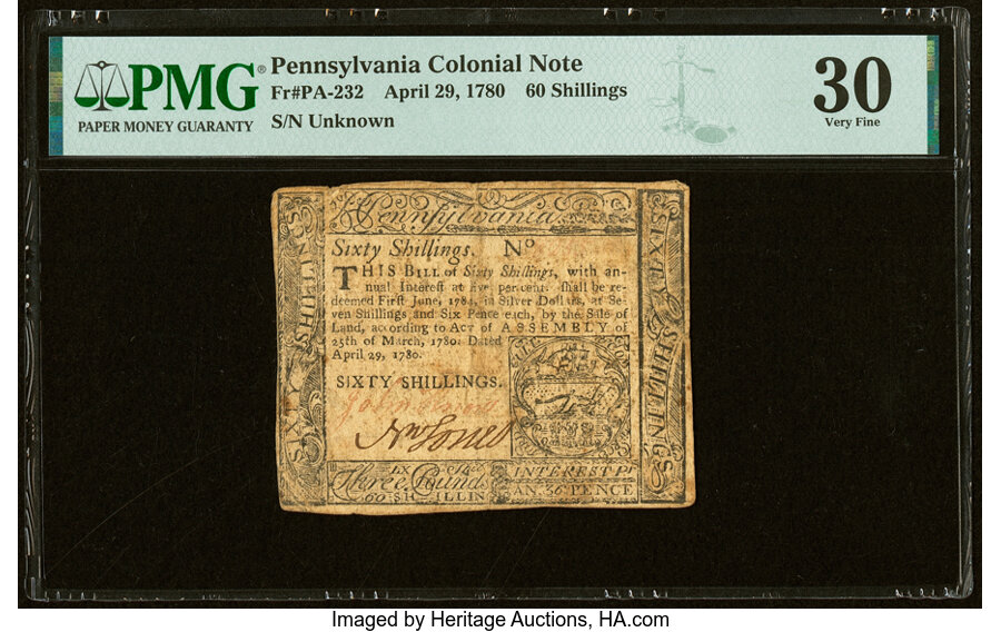 image for: Pennsylvania April 29, 1780 60s PMG Very Fine 30....