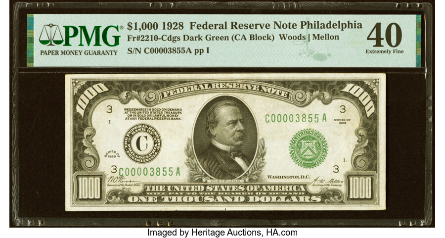 Fr. 2210-C $1,000 1928 Federal Reserve Note. PMG Extremely Fine 40....